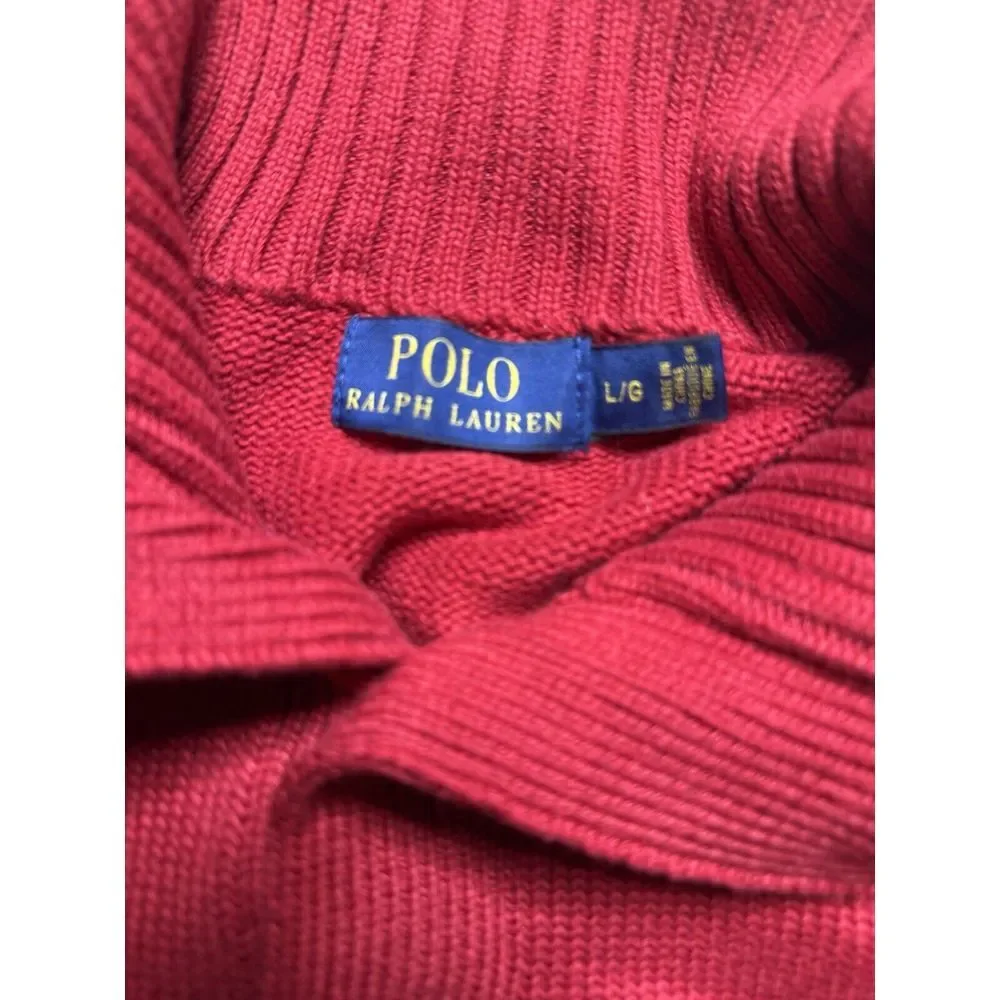 Polo Ralph Lauren 1/4 Button Pullover Sweater Sweatshirt Size Large Red‎